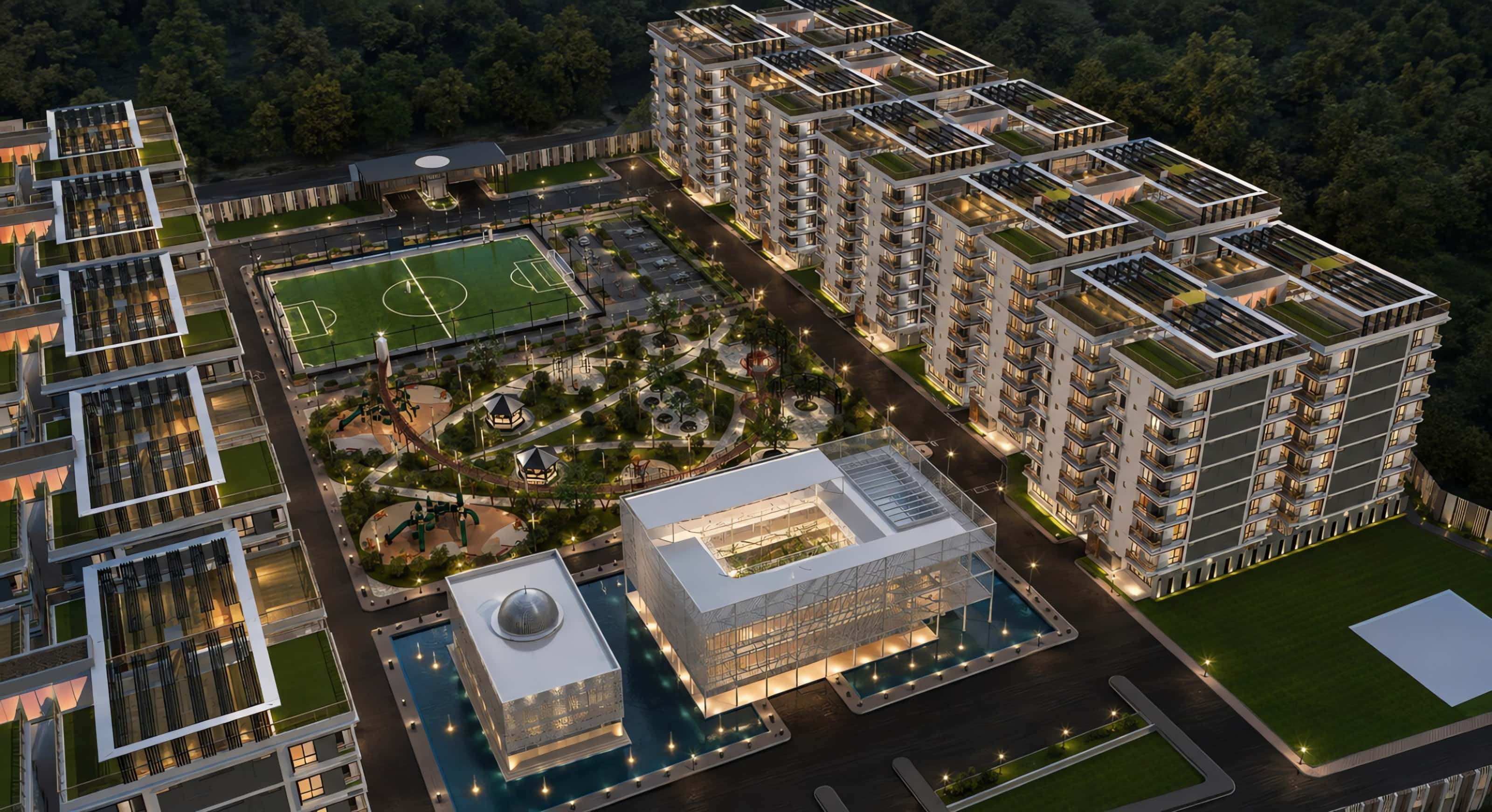 Aerial view — evening