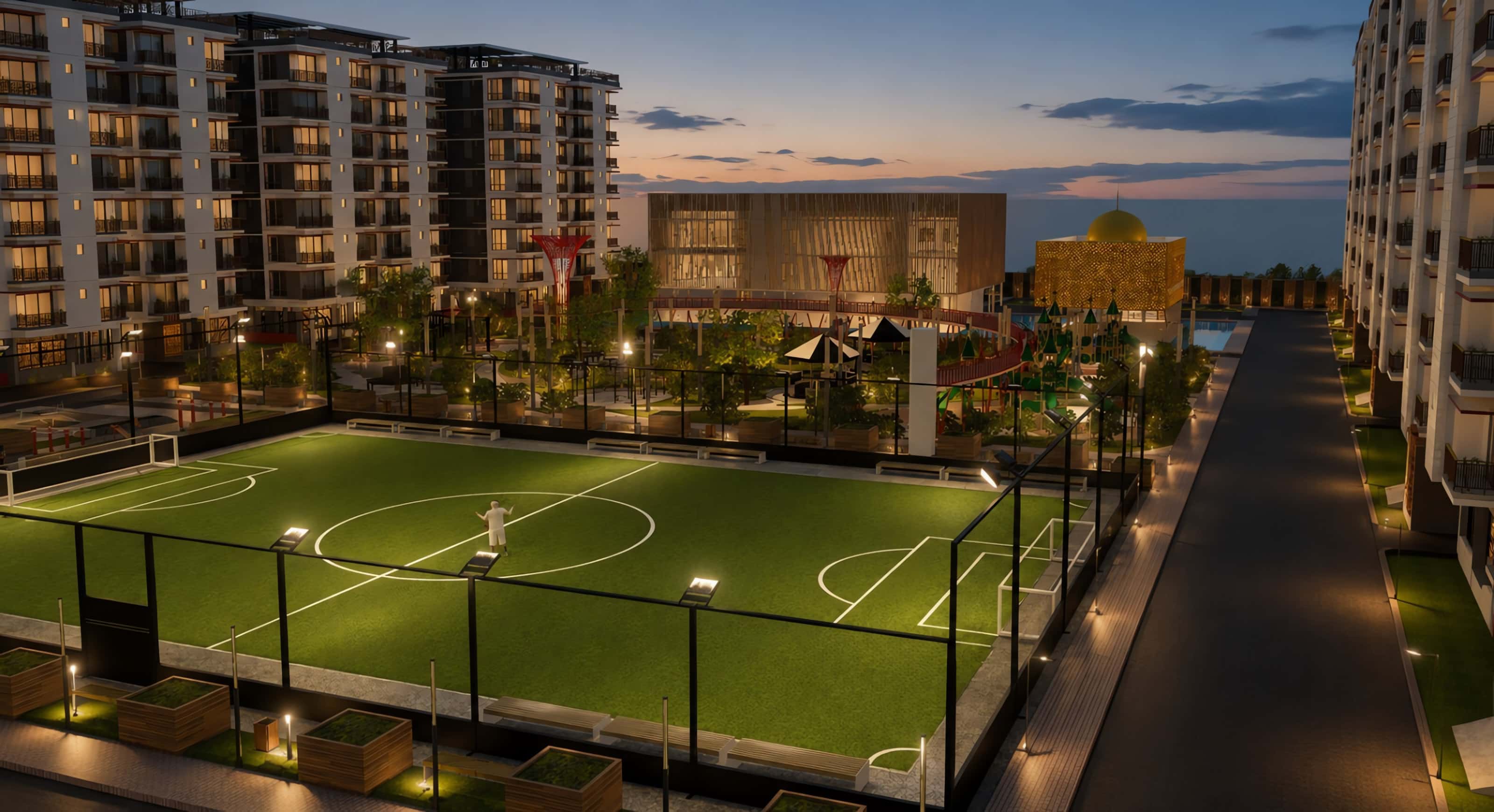 Floodlit football ground