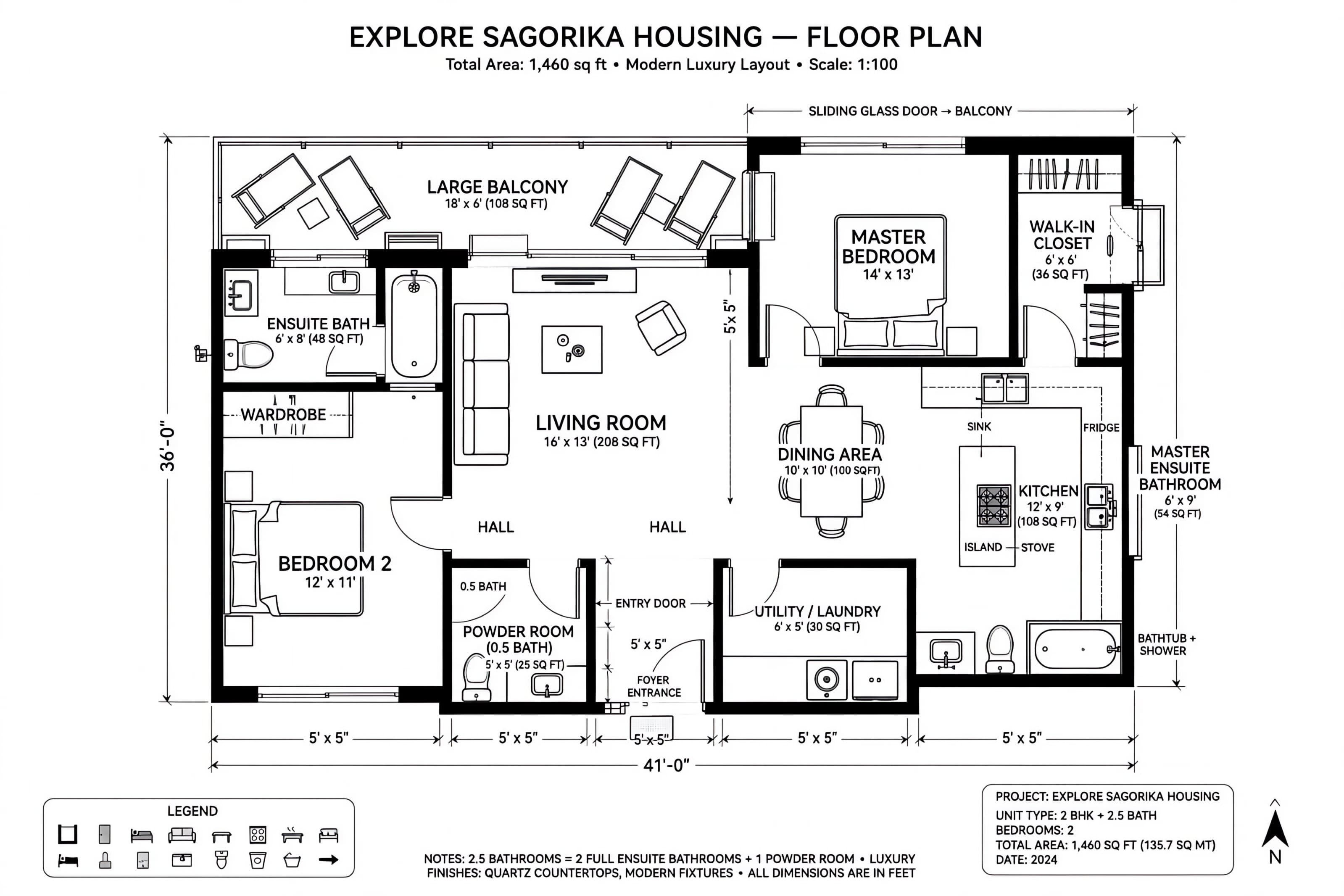 Type A — 2 BHK floor plan