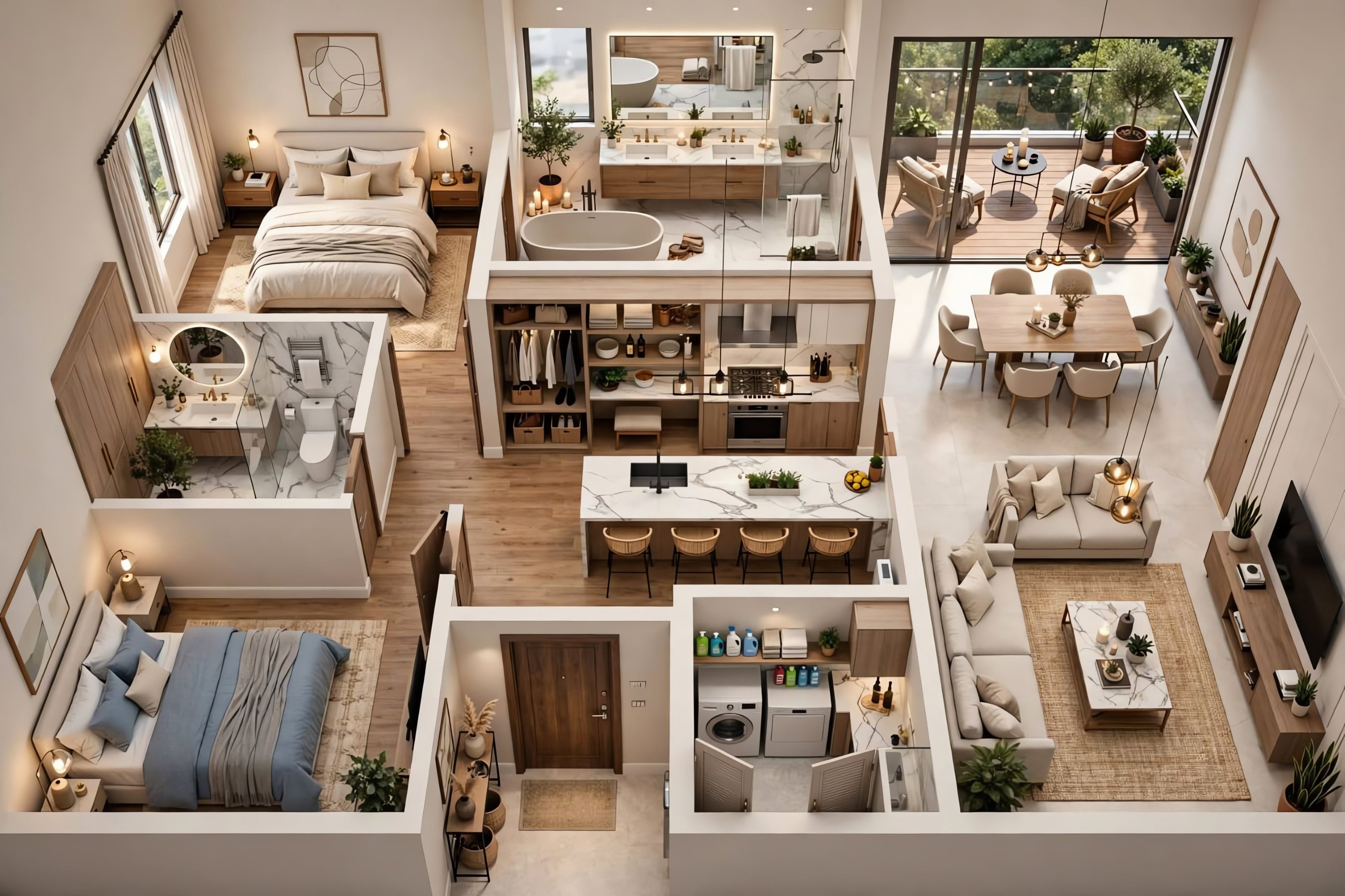 Type A — 2 BHK Residence — 3D view